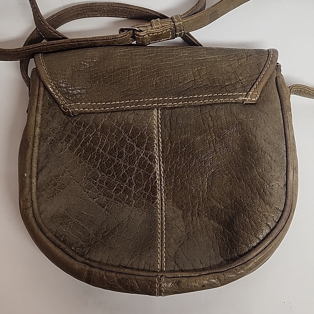 Vintage Distressed Olive Green Leather Unisex Crossbody Messenger SaddleBag - Picture 2 of 10